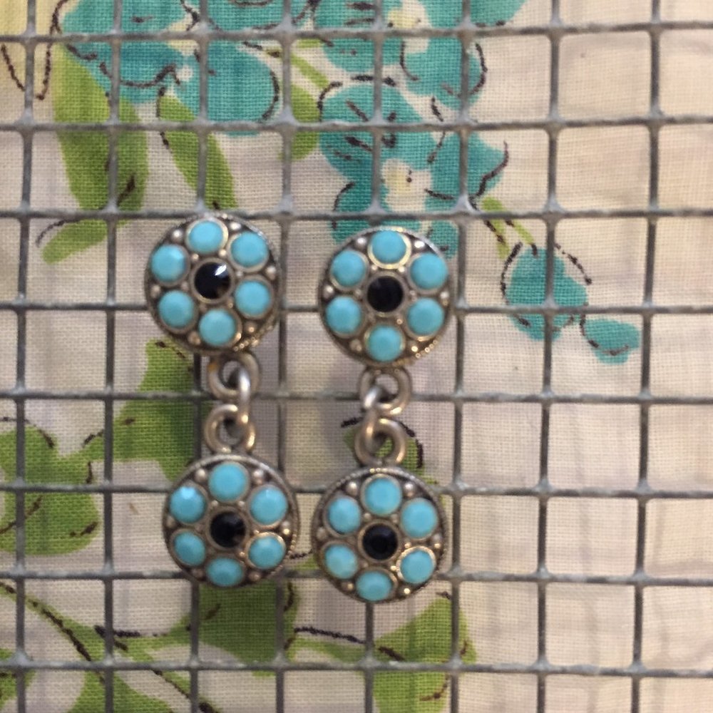 Turquoise blue two disc drop earrings